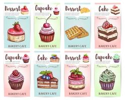 banners de bolo, cupcake, muffin e waffle vetor