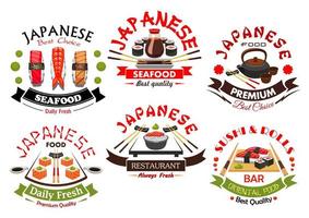 conjunto de símbolos de sushi bar ou restaurante japonês vetor