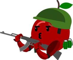 guerras de legumes de frutas de maçã com rifle de arma ilustração em série gráficos vetoriais desenhos animados bons para mascote, livro de colorir para crianças e produto de design vetor