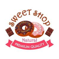 emblema da loja de doces. ícones de rosquinha e chocolate vetor