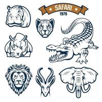 conjunto de ícones de vetor de animais de clube de caça de safári