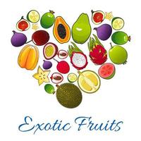 ícones de frutas exóticas em forma de coração vetor