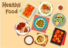 ícone de pratos de comida saudável para design de menu de almoço vetor