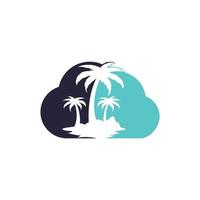 praia de nuvem e logotipo de vetor de palmeira. sinal de viagens e turismo.