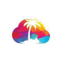praia de nuvem e logotipo de vetor de palmeira. sinal de viagens e turismo.