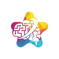 cérebro digital em design de logotipo em forma de estrela. o logotipo da neurologia pensa o conceito da ideia. vetor