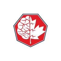 cérebro criativo e design de logotipo de folha de bordo. sinal de negócios do Canadá. vetor