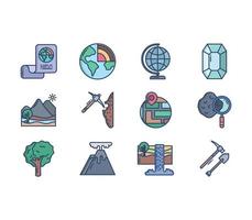 conjunto de ícones de estudo de geografia e geologia vetor