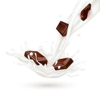 salpicos de iogurte de leite com chocolate isolado no fundo branco. exercícios e comer alimentos saudáveis. conceito de saúde. ilustração vetorial 3d realista. vetor