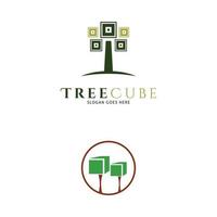 conjunto de design de ilustração de modelo de logotipo de vetor de ícone de cubo de árvore