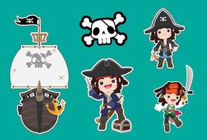 conjunto de objetos de jogo de vetor de desenho animado pirata. coleção de elementos de aventura no mar