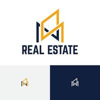 letra m casa imobiliária construindo logotipo de estilo de linha exclusivo vetor