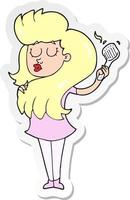 adesivo de uma mulher de desenho animado escovando o cabelo vetor