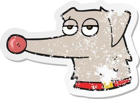 adesivo retrô angustiado de um cão de desenho animado com coleira vetor