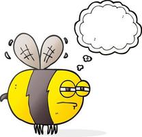 balão de pensamento desenhado à mão livre abelha infeliz dos desenhos animados vetor