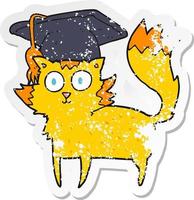 adesivo retrô angustiado de um graduado de gato de desenho animado vetor