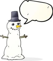 boneco de neve de desenho animado de bolha de fala desenhada à mão livre na cartola vetor