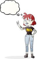 balão de pensamento desenhado à mão livre garota fã de rock alienígena dos desenhos animados vetor