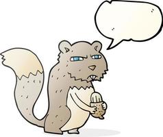 desenho de bolha de fala desenhada à mão livre esquilo irritado com noz vetor