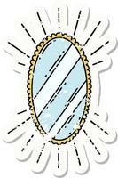 adesivo velho usado de um espelho brilhante estilo tatuagem vetor