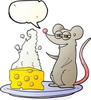 rato de desenho animado de bolha de fala desenhada à mão livre com queijo