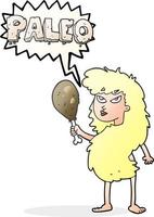 mulher de desenho animado de bolha de fala desenhada à mão livre na dieta paleo vetor
