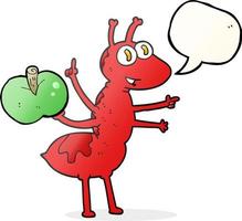 formiga de desenho animado de bolha de fala desenhada à mão livre com maçã vetor