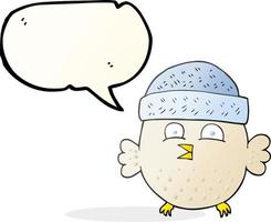 coruja de desenho animado de bolha de fala desenhada à mão livre usando chapéu vetor