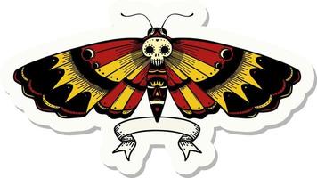 adesivo de estilo de tatuagem com banner de uma mariposa de cabeça de morte