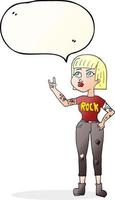 menina de rock dos desenhos animados de bolha de fala desenhada à mão livre vetor