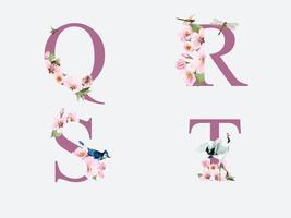 lindo alfabeto com mão desenhada de flor de cerejeira vetor