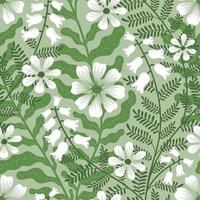 vector fundo verde claro sem costura com flores de tecelagem brancas