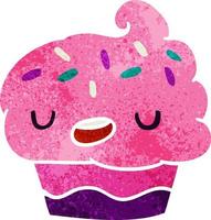 kawaii cartoon retrô de um cupcake fofo vetor