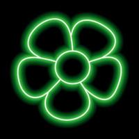 flor verde neon com pétalas em um fundo preto. ilustração simples vetor