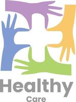 ícone de 4 mãos que pode ser um logotipo de saúde e cuidados vetor