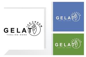 design de logotipo de sorvete gelato, comida doce e fria, produtos da empresa de marca vetorial vetor