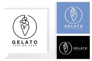 design de logotipo de sorvete gelato, comida doce e fria, produtos da empresa de marca vetorial vetor