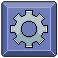 botão de configurações de pixel art com ícone de vetor de engrenagem para jogo de 8 bits em fundo branco