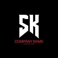 design de logotipo de carta sk. letras iniciais ícone do logotipo da sk gaming para empresas de tecnologia. modelo de design de logotipo mínimo de carta de tecnologia sk. vetor de design de letra sk com cores brancas e pretas. sk