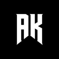 ak design de logotipo de letra. letras iniciais do ícone do logotipo da gaming para empresas de tecnologia. carta de tecnologia ak modelo de design de logotipo mínimo. vetor de design de letra ak com cores brancas e pretas. ak