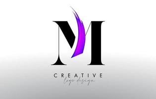 design de logotipo de letra m de pincel com pincelada artística criativa e vetor de aparência moderna