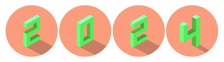 ano novo cor verde 2024 em design de círculo de cores de salmão claro. estilo isométrico. vetor