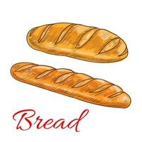 pão de trigo e ícones de esboço de baguete vetor