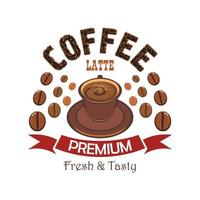 distintivo de café premium com xícara de café com leite vetor