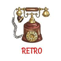 esboço colorido de telefone de discagem rotativa vintage vetor