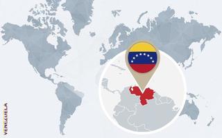 mapa-múndi abstrato azul com venezuela ampliada. vetor