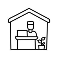 espaço de trabalho em casa contorno do ícone, sobre fundo branco. vetor de traçado editável