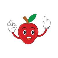 personagem de fruta de maçã vermelha apontando ícone de logotipo de vetor fofo