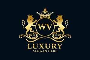 modelo de logotipo de luxo real de leão de carta wv inicial em arte vetorial para projetos de marca luxuosos e outras ilustrações vetoriais. vetor