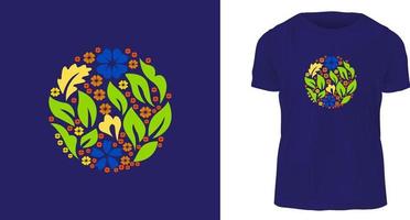 conceito de design de camiseta, um monte de flores e folhas vetor
